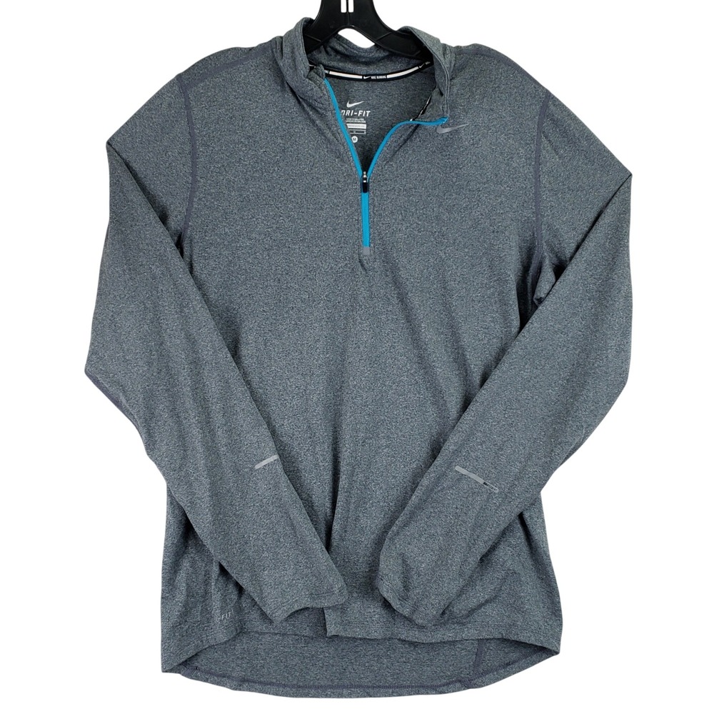 Nike Dri-FIT Running Pullover Mens M Gray Blue Quarter-Zip Performance Athletic